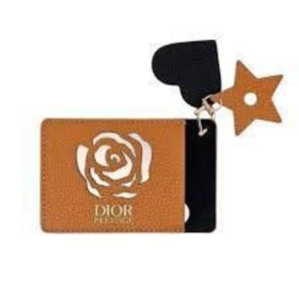 Dior Prestige Leather Card Holder Rose Cut Brown Black Star Heart Charm Luxury